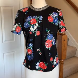 Tory Burch Tops Tory Burch Floral Embellished Tshirt In Navy Tea Rose Poshmark